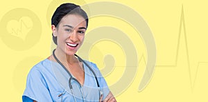 Composite image of portrait of smiling female doctor