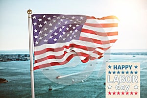 Composite image of poster of celebrate labor day text photo