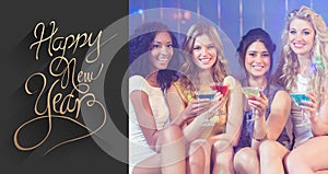 Composite image of pretty girls with cocktails