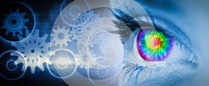 Composite image of pyschedelic eye on blue face