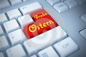 A Composite image of red enter key on keyboard