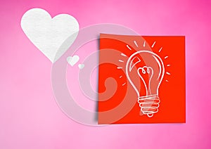 Composite image of red Sticky Note Heart Idea Icon