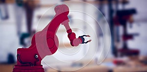 Composite image of robot claw against white screen 3d