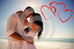 Composite image of romantic couple embracing