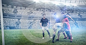 Composite image of rugby fans in arena 3d