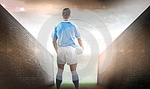 Composite image of rugby player gesturing with hands