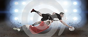 Composite image of a rugby player scoring a try