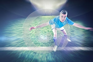 Composite image of rugby player tackling the opponent