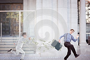 Composite image of running businessman