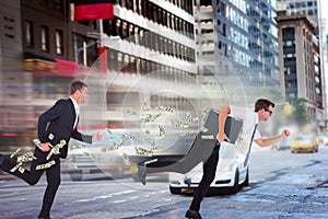 Composite image of running businessman