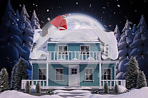 Composite image of santa claus carrying red bag full of gifts
