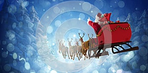 Composite image of santa claus riding on sleigh with gift box