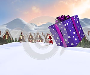 Composite image of santa delivering large gift