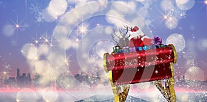 Composite image of santa flying his sleigh