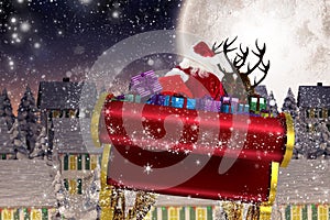 Composite image of santa flying his sleigh