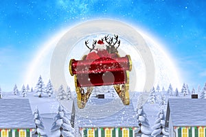 Composite image of santa flying his sleigh