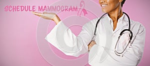 Composite image of schedule mammogram text with breast cancer awareness ribbon