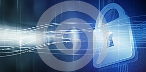 Composite image of shiny lock on black background