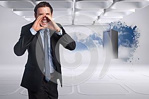 Composite image of shouting businessman