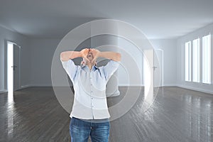 Composite image of shouting man standing