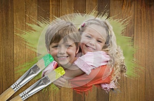 Composite image of sibling smiling in the park