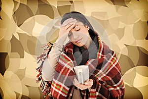 Composite image of sick woman having a migraine