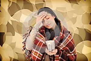 Composite image of sick woman having a migraine photo