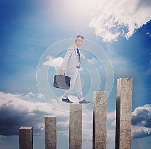 Composite image of side view of businessman walking with briefcase over white background