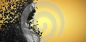 Composite image of side view of digital black pixelated 3d male