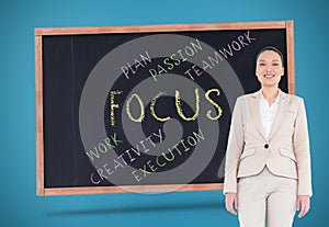 Composite image of smiling businesswoman walking