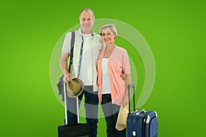 Composite image of smiling older couple going on their holidays