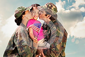 Composite image of soliders reunited with children