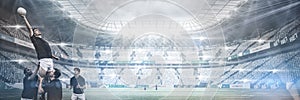 Composite image of stadium against sky