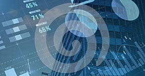 Composite image of statistical data processing against tall building