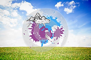 Composite image of storm clouds on paint splashes