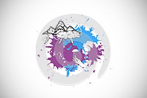 Composite image of storm clouds on paint splashes