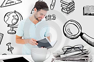 Composite image of student reading book