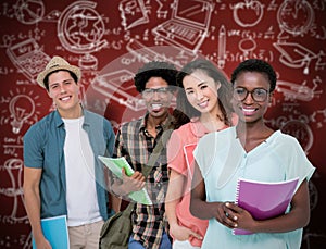 Composite image of stylish students smiling at camera together