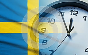Composite image of the Sweden flag and clock