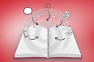 Composite image of technology doodles with arrows