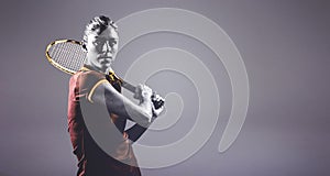 Composite image of tennis player playing tennis with a racket