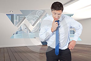 Composite image of thinking businessman touching his chin