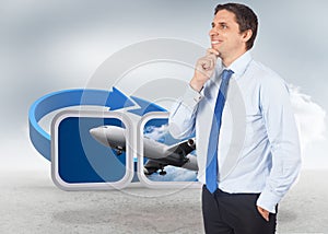 Composite image of thinking businessman touching his chin