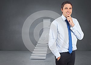 Composite image of thinking businessman touching his chin