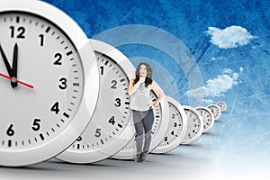 Composite image of thoughtful beautiful brunette posing