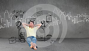 Composite image of thoughtful man sitting