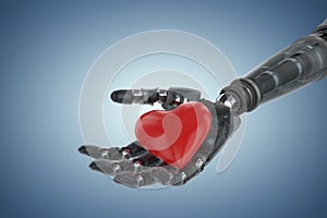 Composite image of three dimensional image of cyborg showing heart shape decoration 3d