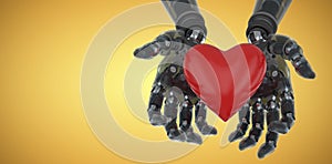 Composite image of three dimensional image of robot holding heart shape decoration 3d