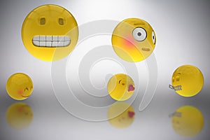 Composite image of three dimensional image of various smileys faces reactions 3d