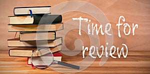 Composite image of time for review text on white background